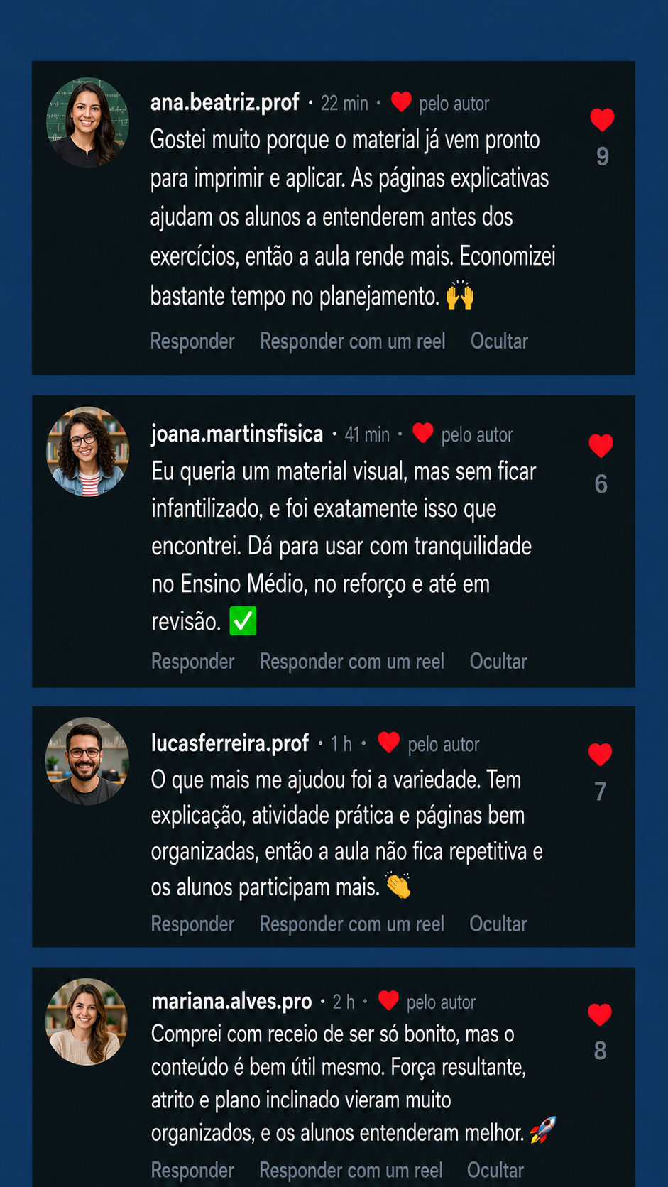 Depoimentos em comentários sobre o material Forças e Leis de Newton Visual